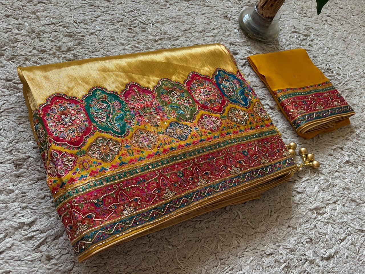 Heritage Kashmiri Pure Kani Silk Saree with Zari Weaving & Zardozi Handwork