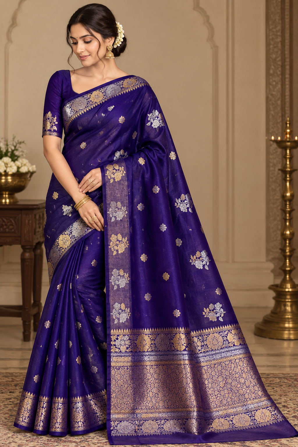 Banarasi Pure Kora Silk Handloom Kadhuwa Woven Sarees