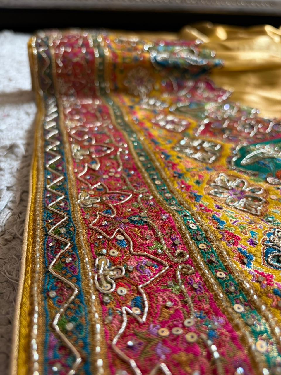 Heritage Kashmiri Pure Kani Silk Saree with Zari Weaving & Zardozi Handwork