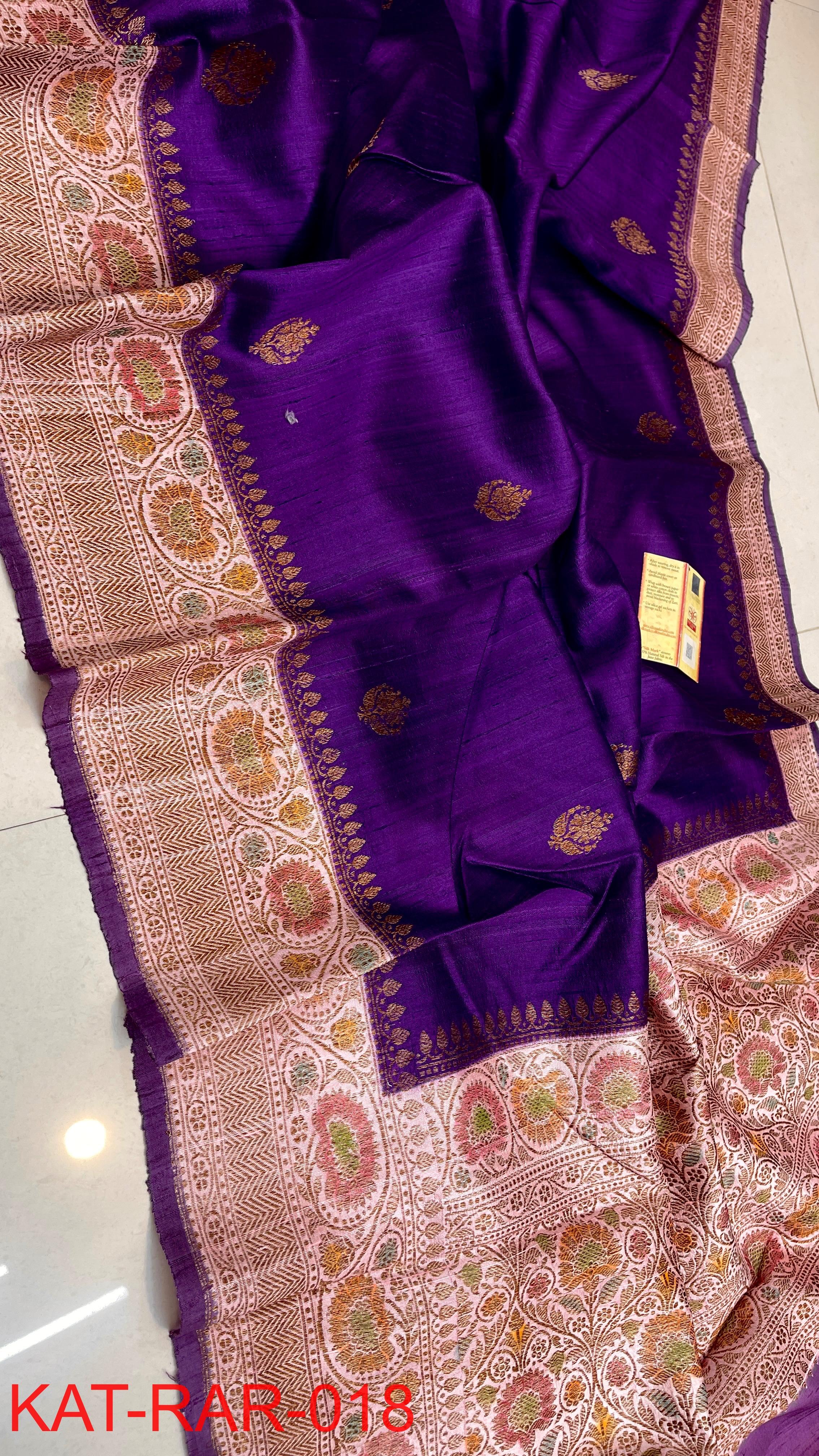 Pure Handloom Banarasi Raw Silk Saree with Handbrush Dye & Meenakari Kadhwa Weave