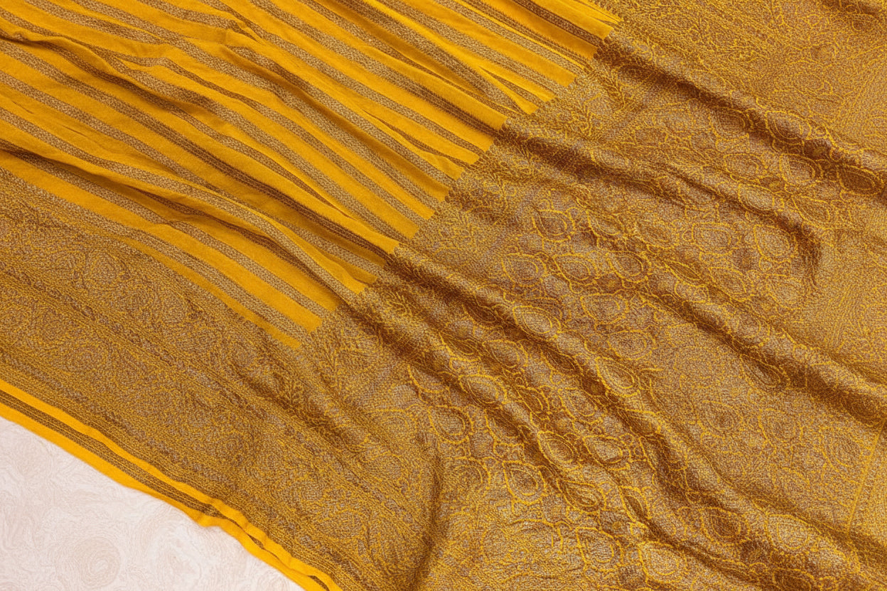 Pure Handloom Banarasi Kaddi Georgette Saree with Elegant Zari Weaving