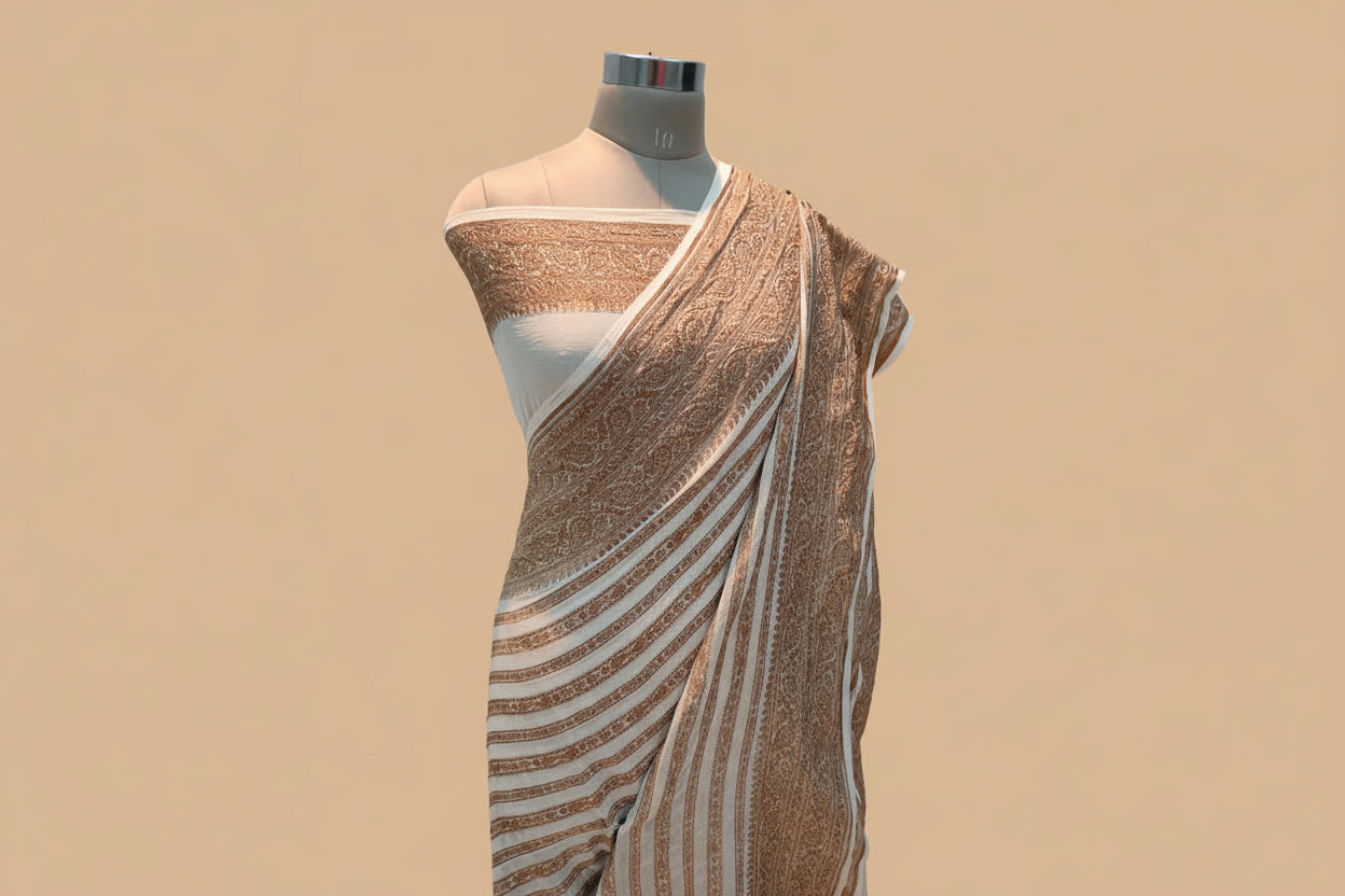 Pure Handloom Banarasi Kaddi Georgette Saree with Elegant Zari Weaving