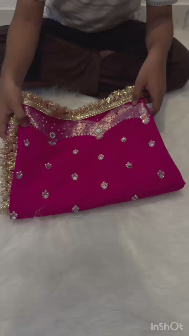 Elegant Soft Chiniya Katan Silk Saree with Mirror & Stone Work