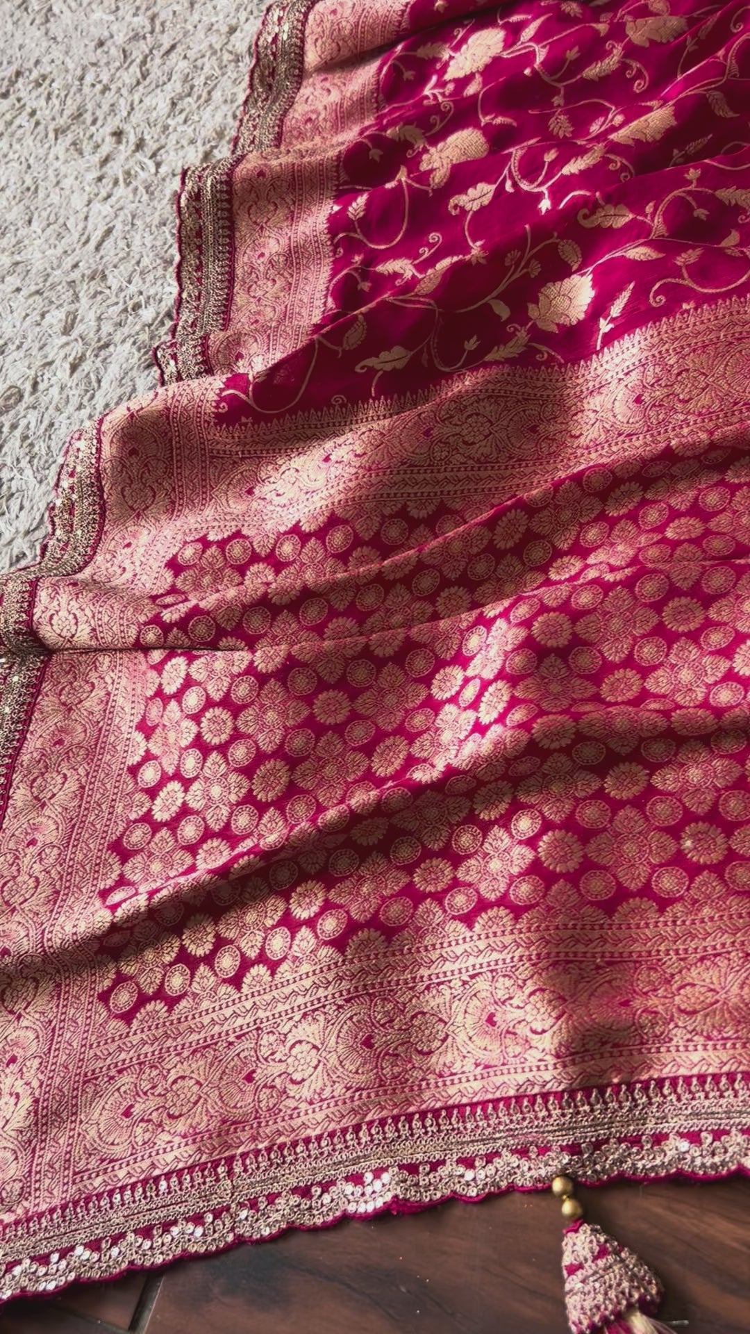 Radiant Pure Banarasi Khaddi Georgette Silk Saree with Zari Jaal & Designer Lace Border