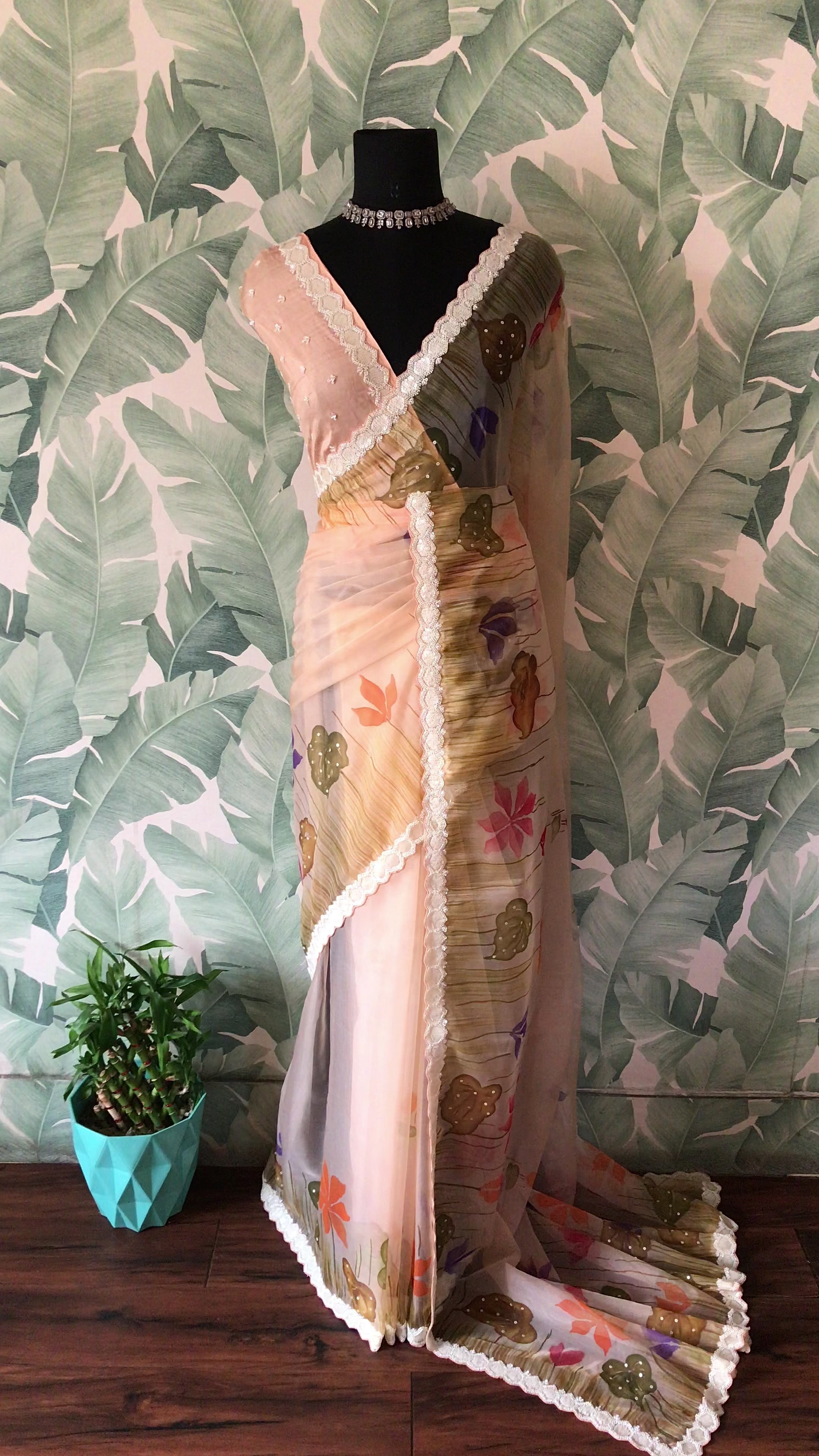 Soft Organza Silk Handpainted & Handwork Saree