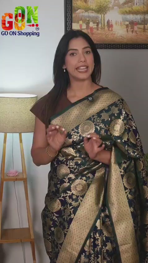 Banarasi Handloom Mashru Silk Saree with Golden Zari Jaal
