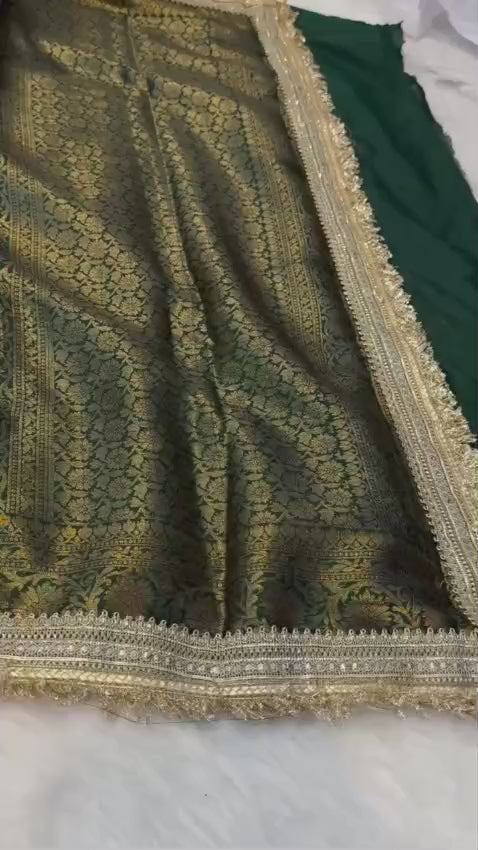Regal Banarasi Soft Warm Silk Saree with Elegant Booti Work & Lace Detailing