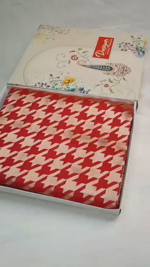 Banarasi Pure Katan Silk Handloom Woven Beautiful Red Saree