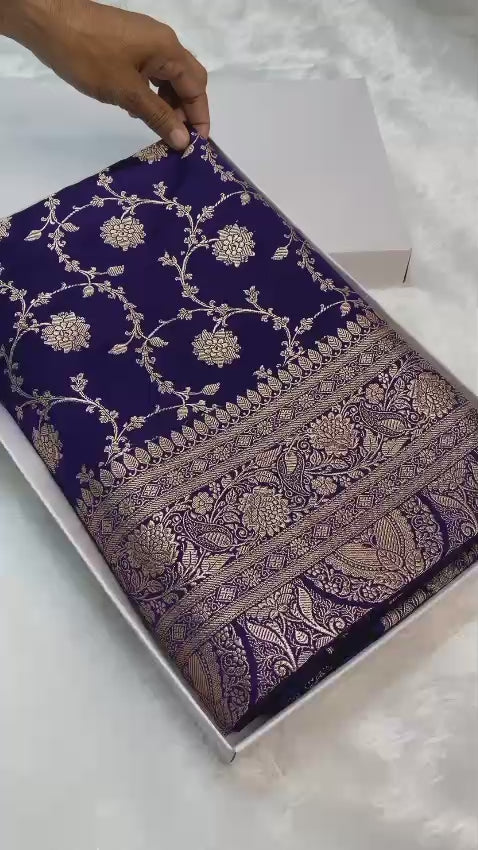 Premium Banarasi Handloom Mashru Silk Saree with Elegant Jaal Weaving