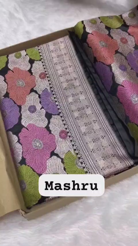 Rangkat Royale – Exquisite Banarasi Handloom Mashru Silk Saree with Artisanal Weaving