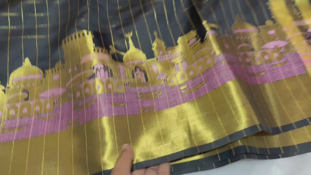 Premium Banarasi Semi Katan Silk Ganga Ghats Saree