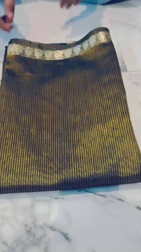 Celebrity-Inspired Banarasi Tissue Silk Saree with Elegant Zari Stripes
