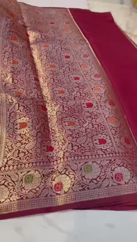 BEAUTIFUL BANARAS SOFT MEENAKARI JAAL WOVEN CHINIYA KATAN SILK PREMIUM QUALITY SAREES