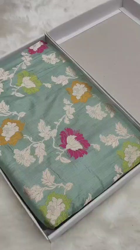 Beautiful Handloom Banarsi Pure Katan Silk Thilfi Meenakari Woven Saree With silk Mark Certificate