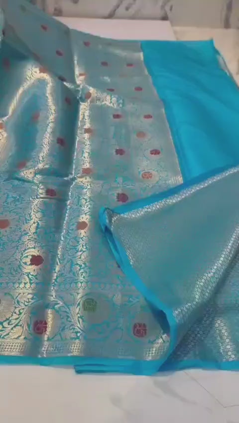 BEAUTIFUL BANARAS SOFT MEENAKARI JAAL WOVEN CHINIYA KATAN SILK PREMIUM QUALITY SAREES
