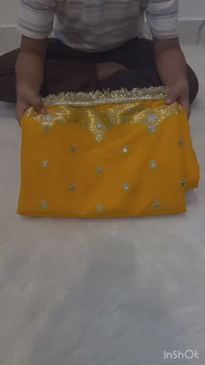 Elegant Soft Chiniya Katan Silk Saree with Mirror & Stone Work