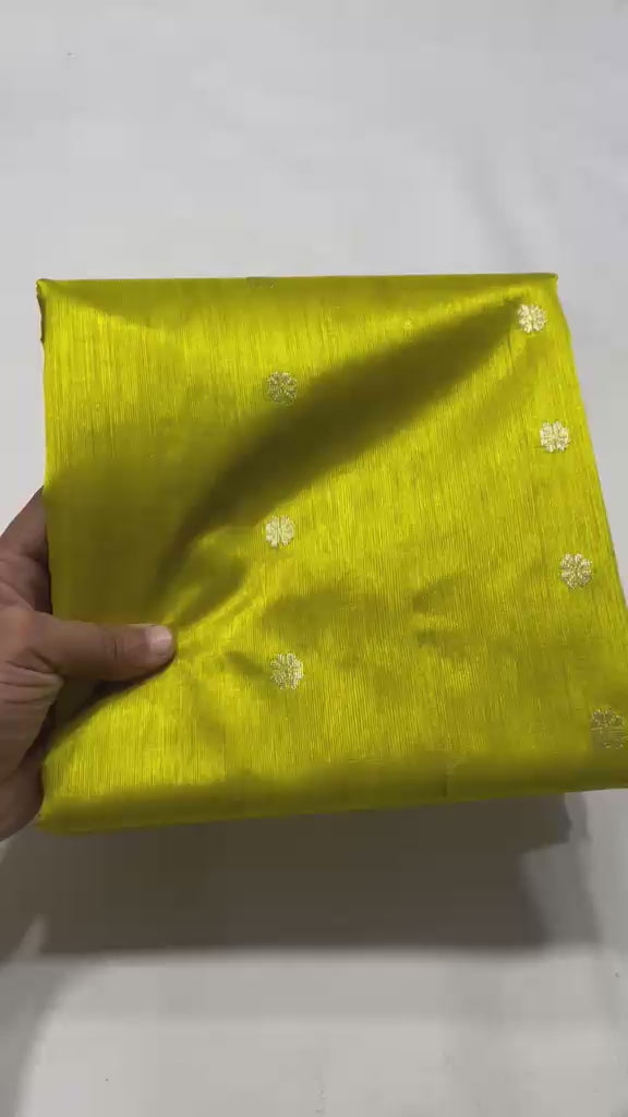 Chanderi Handloom Pattu Silk Saree – Meenakari Butta Border & Zari Striped Pallu