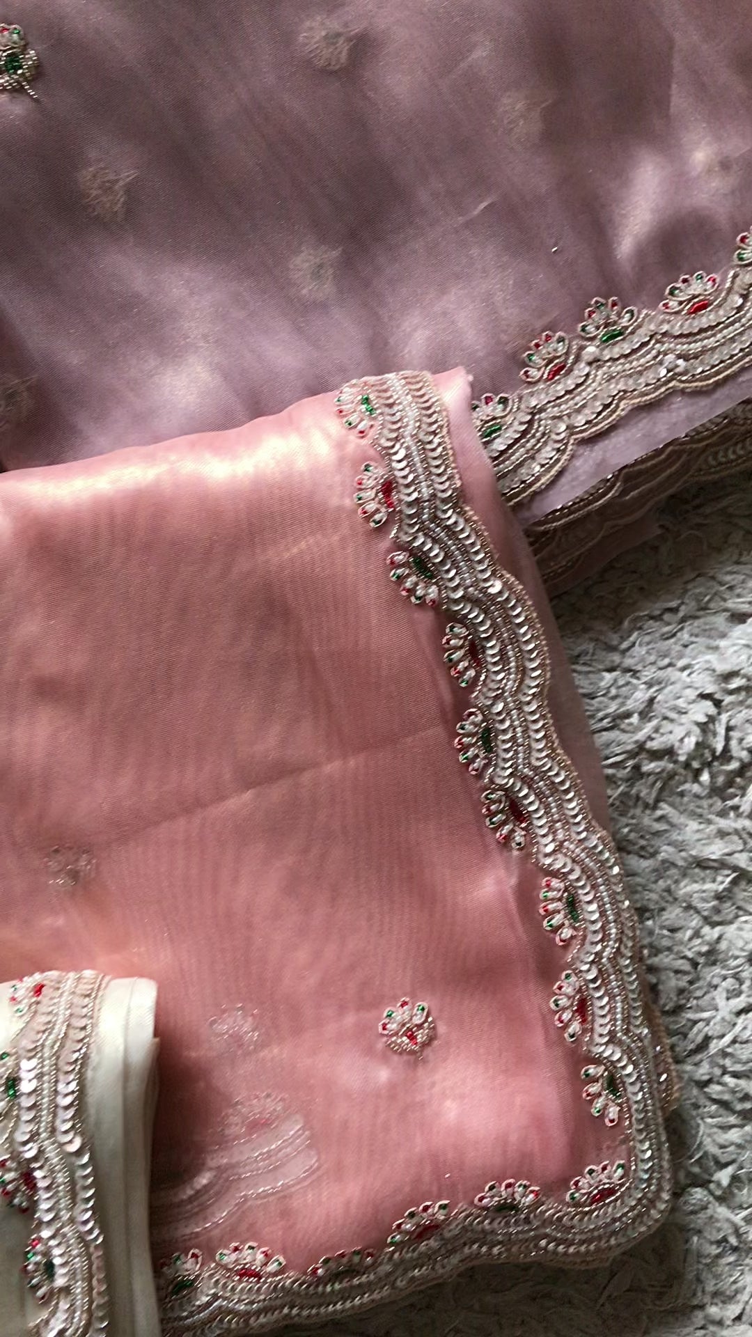 Premium Pure Shimmer Tissue Silk Saree with Intricate Zardozi & Butties Handwork