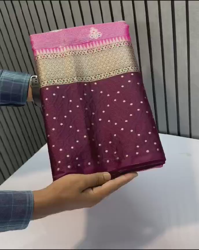 Beautiful Soft Semi Georgette Silk Woven Premium Quality Dyeable Pink Saree featuring delicate woven zari motifs, an elegant contrast woven border, soft lightweight fabric, and a matching blouse piece, perfect for weddings, festive occasions, and custom dyeing.