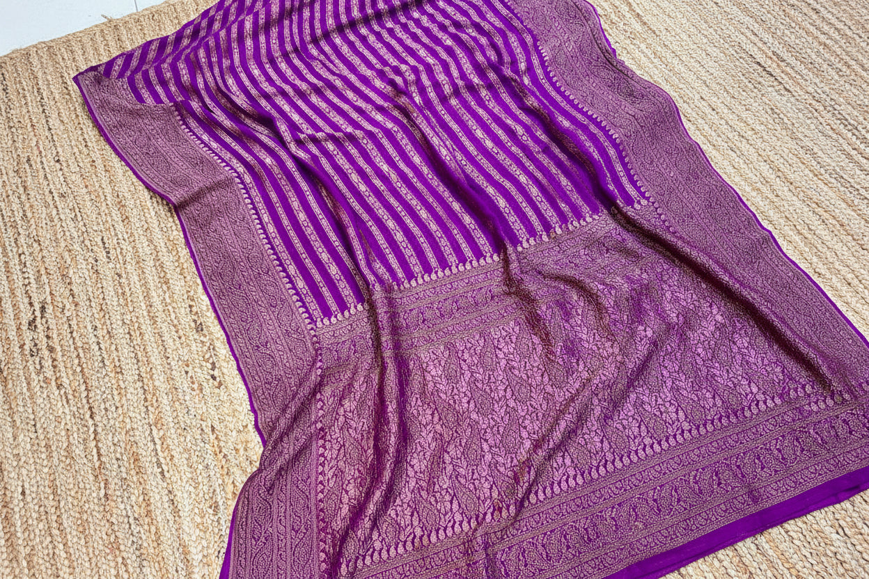 Pure Handloom Banarasi Kaddi Georgette Saree with Elegant Zari Weaving