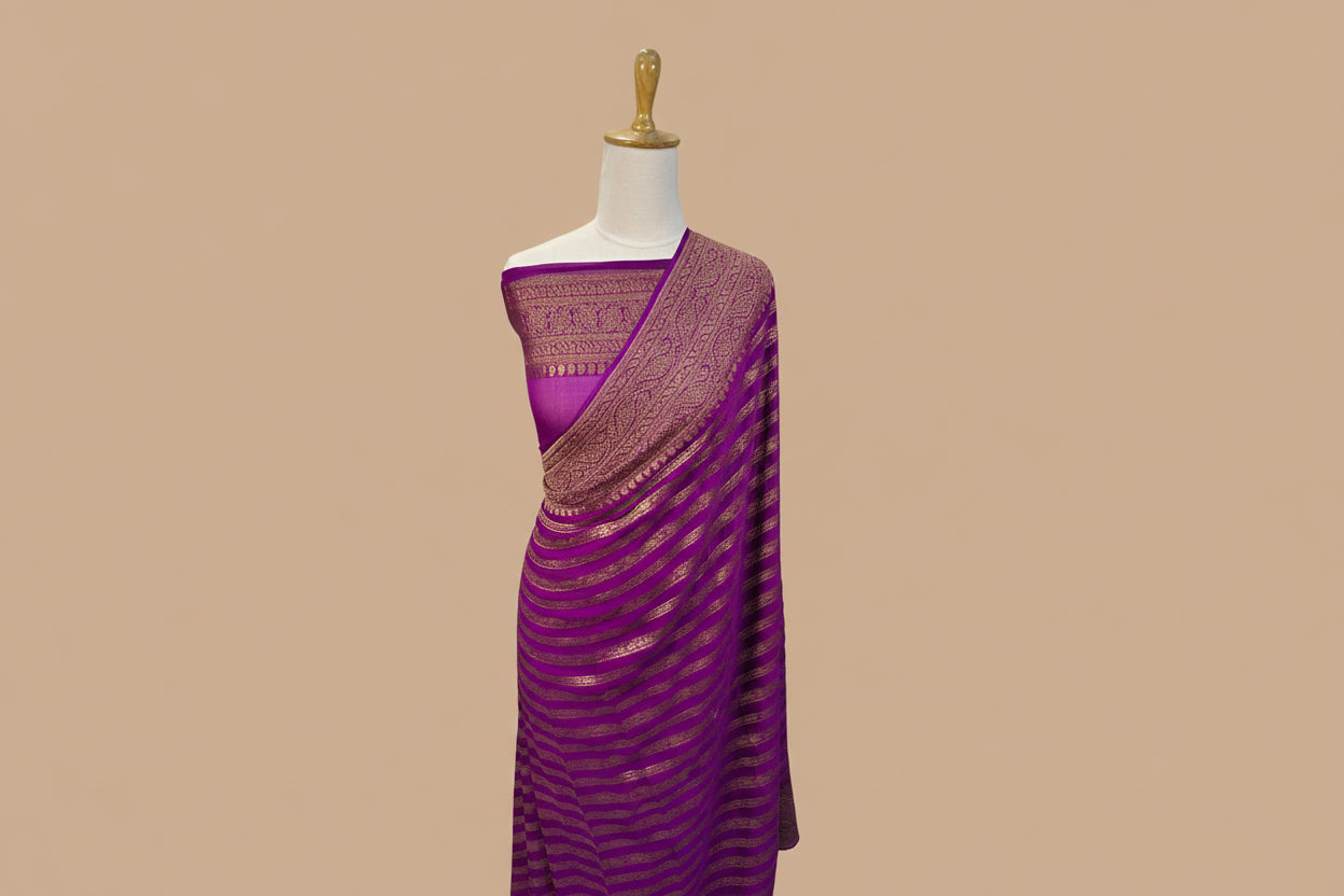 Pure Handloom Banarasi Kaddi Georgette Saree with Elegant Zari Weaving
