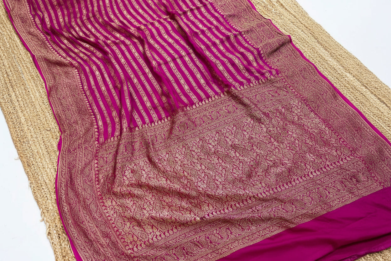 Pure Handloom Banarasi Kaddi Georgette Saree with Elegant Zari Weaving