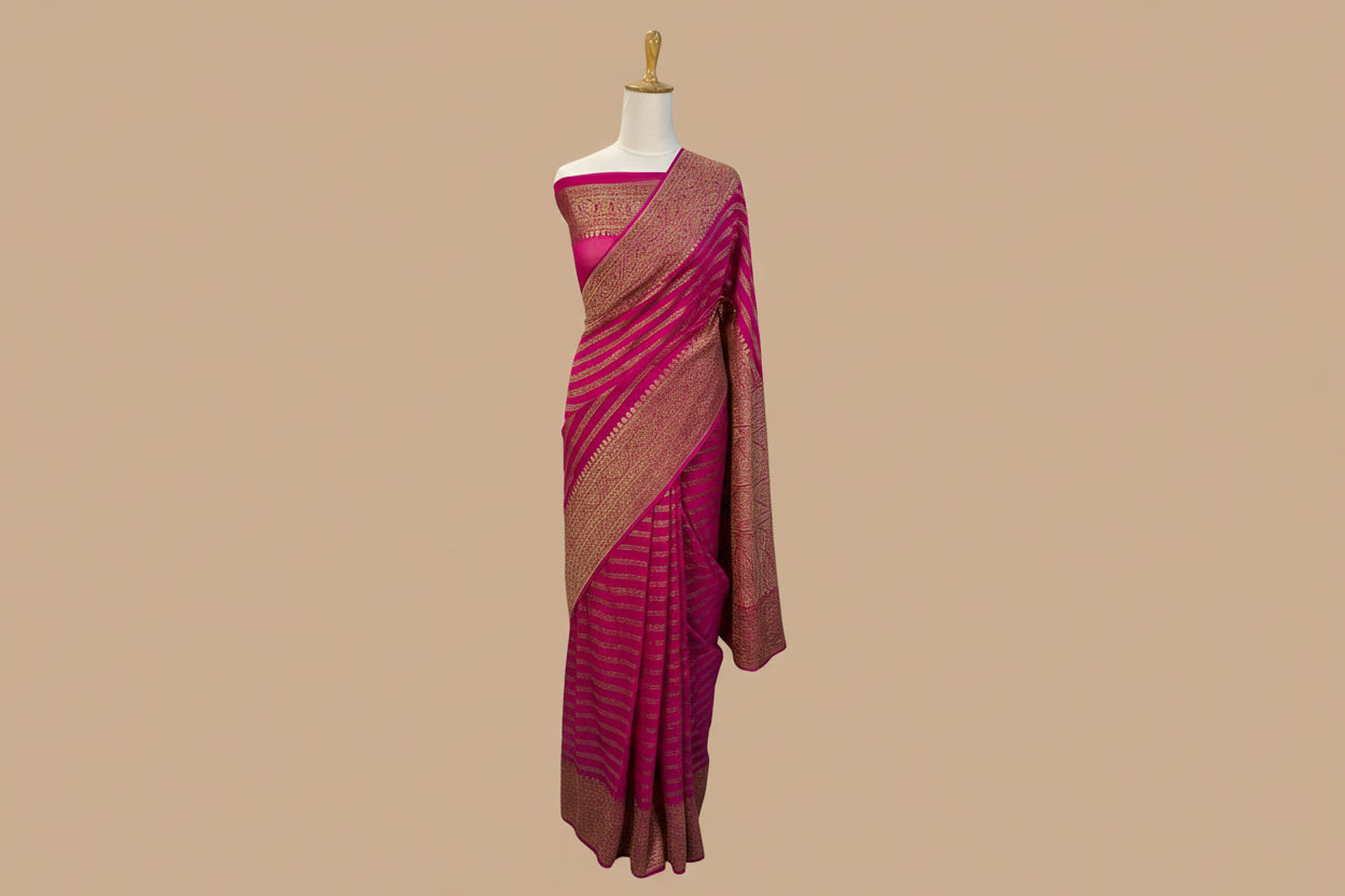 Pure Handloom Banarasi Kaddi Georgette Saree with Elegant Zari Weaving