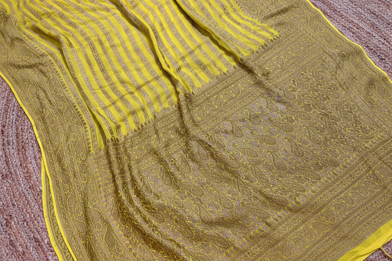 Pure Handloom Banarasi Kaddi Georgette Saree with Elegant Zari Weaving