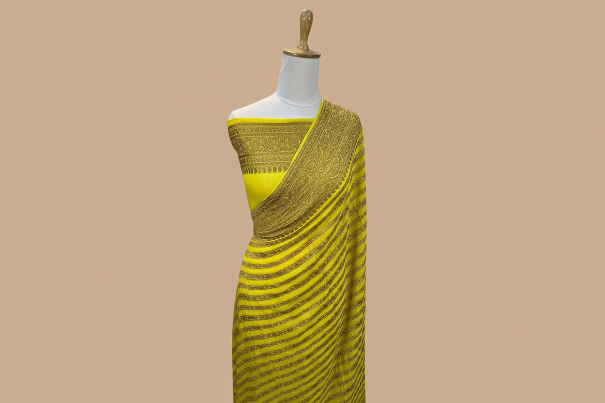 Pure Handloom Banarasi Kaddi Georgette Saree with Elegant Zari Weaving