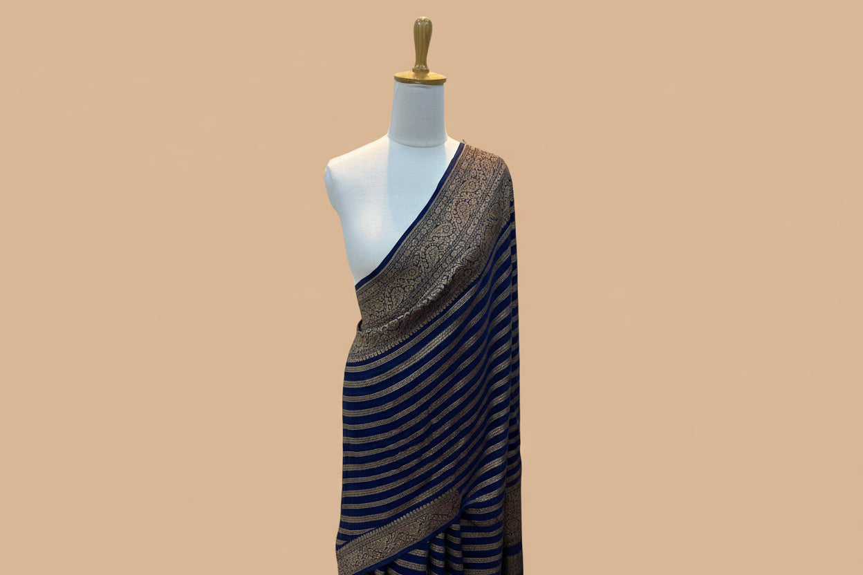 Pure Handloom Banarasi Kaddi Georgette Saree with Elegant Zari Weaving