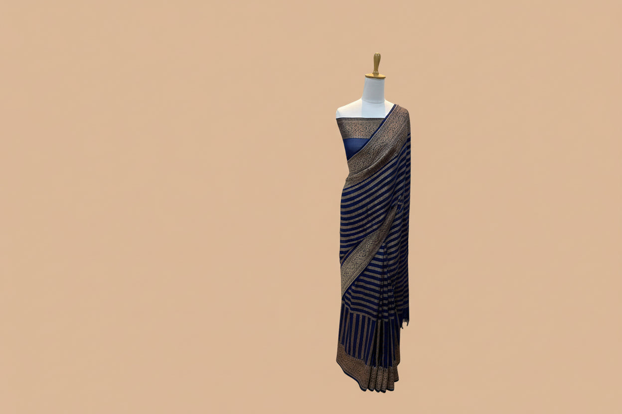 Pure Handloom Banarasi Kaddi Georgette Saree with Elegant Zari Weaving