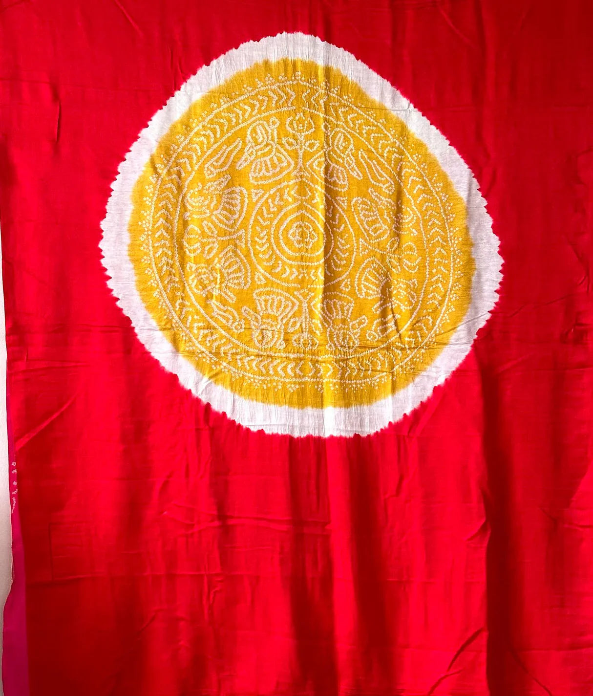 Rainbow Radiance – Multi-Hued Gajji Silk Bandhej Saree with Rasmandal Design